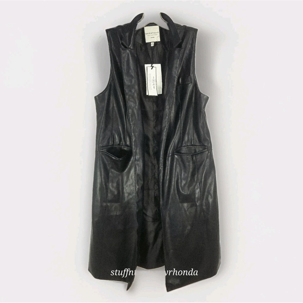 NWT Bagatelle Collection Women's Black Faux Leather Longline Open Front Vest Med